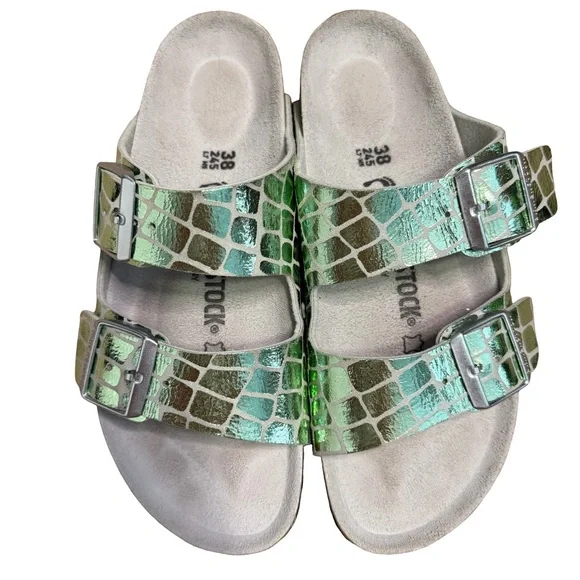 Birkenstock Metallic Green Croc Sandals - Picture 8 of 9